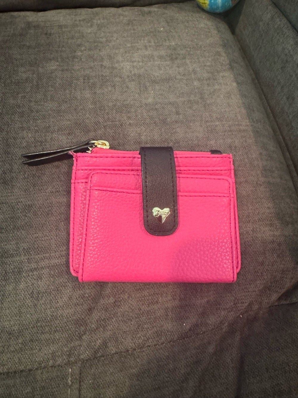 Juicy Couture Hot Pink Wallet with Black Strap and Gold Accent